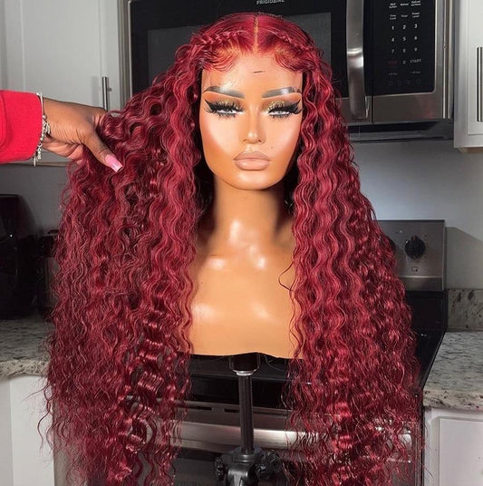 28” Red Curly 5x5 Closure Wig